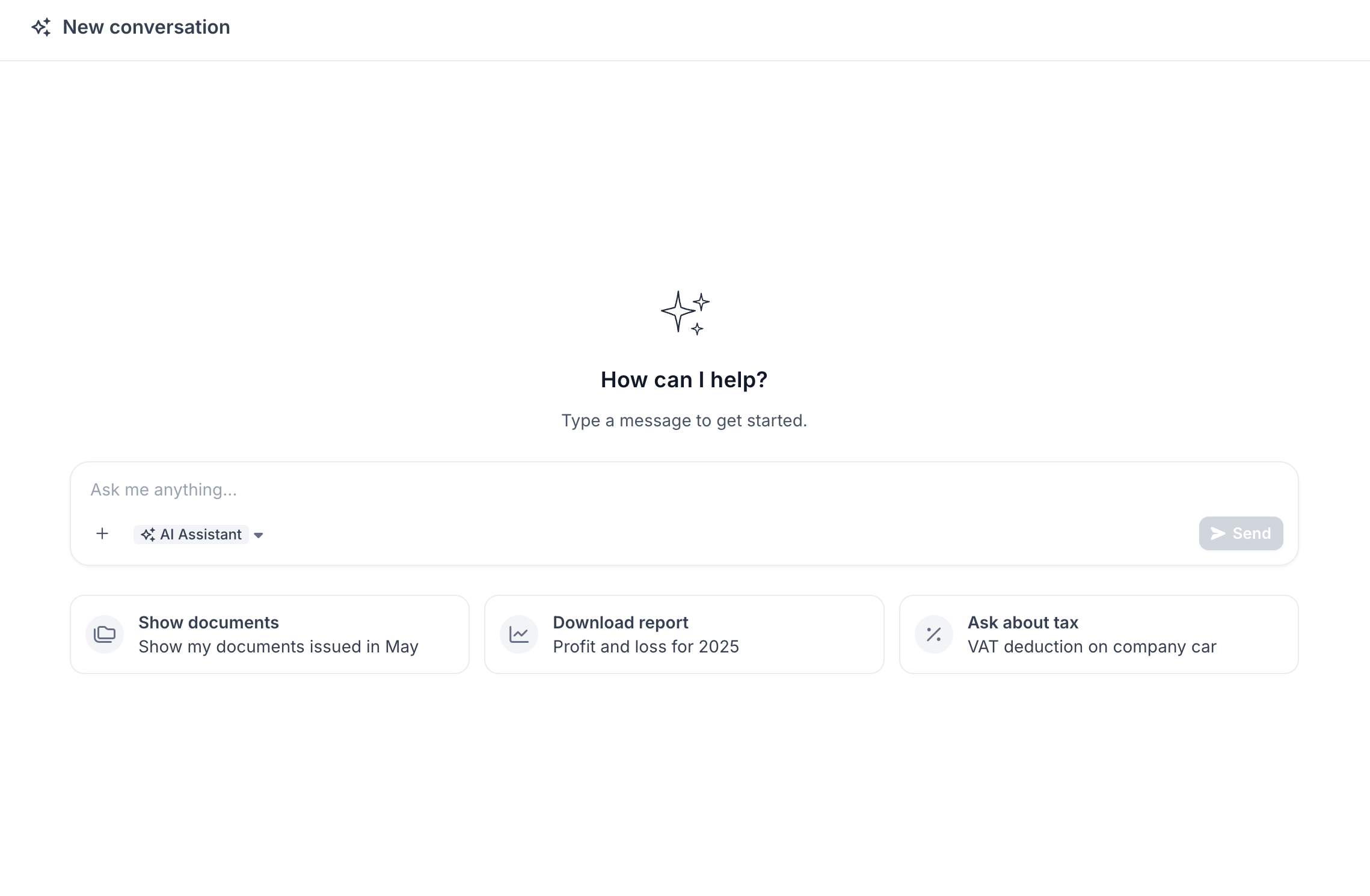 AI assistant — ask about documents, reports, tax